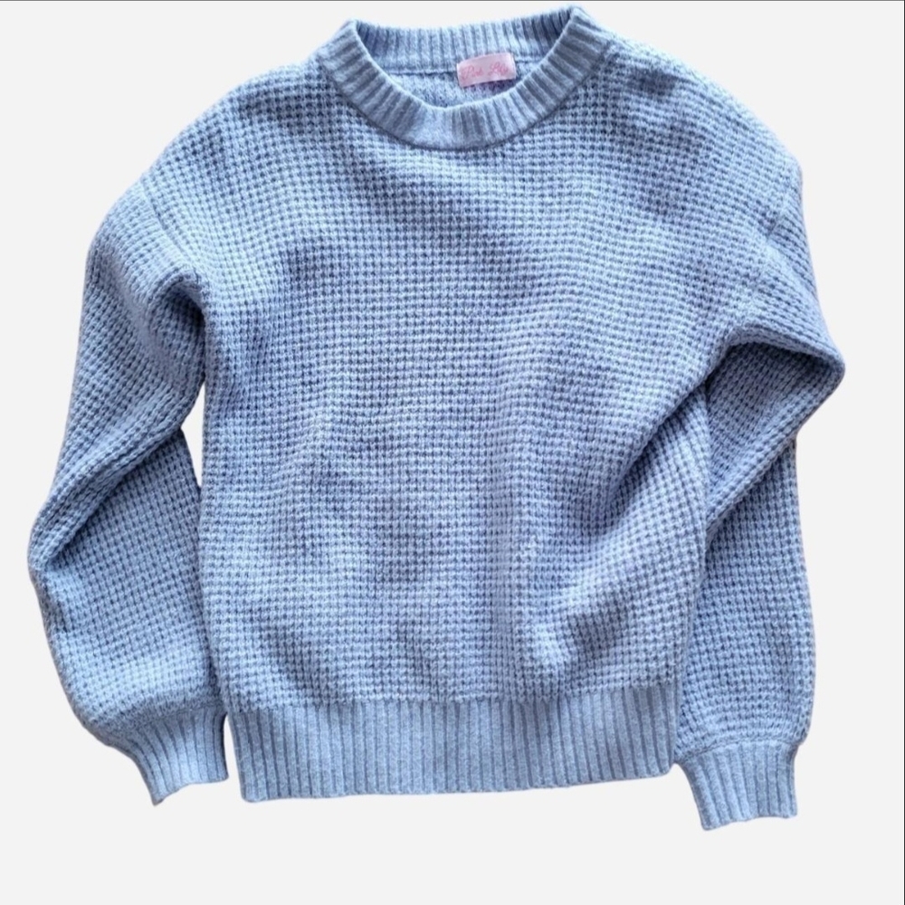 Pink Lily Light Blue Waffle Knit Crewneck Sweater